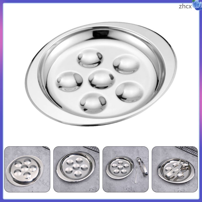 Stainless Steel Escargot Dish Serving Plate Snail Griddle Round Kitchen