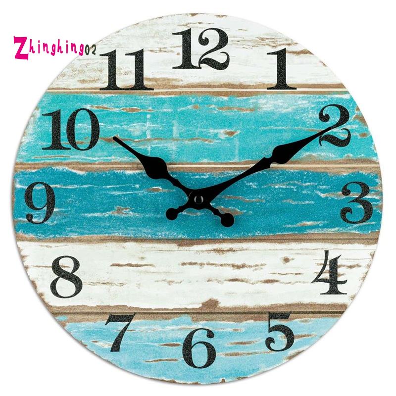Wall ClockBeach Themed Blue Wall Clocks Battery Operated Silent NonTicking,for Home Kitchen