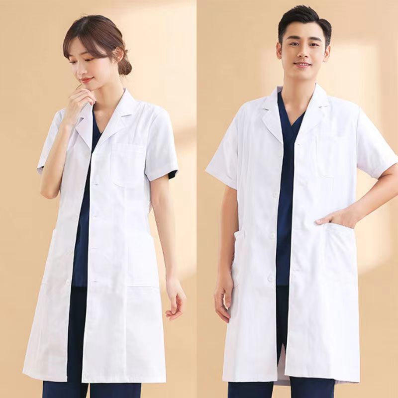 【in stock】Lab Gown White Short Sleeve Lab Coat Doctor Laboratory Gown