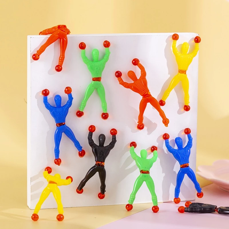 10pcs Superman Funny Toys Sticky Stretchy Kids Elastic Climbing Spider Man Fun Toy Wall for children