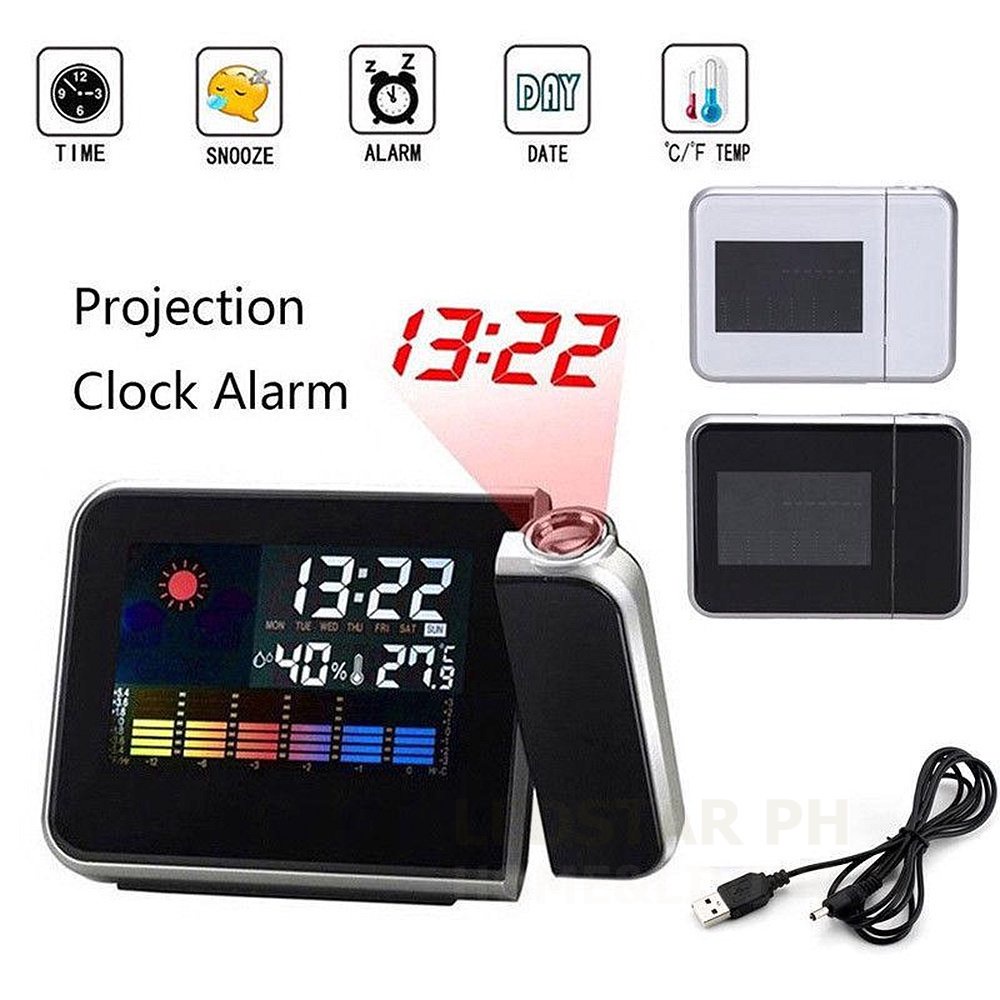 LCD Digital LED Projector Projection Weather Station Calendar Snooze ...