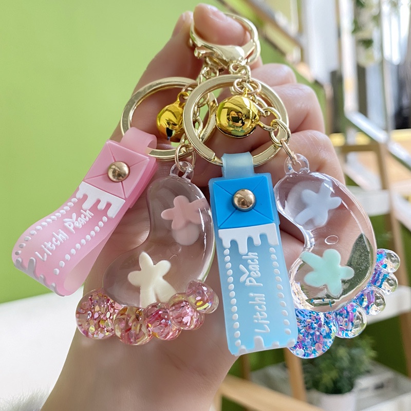 New Style Acrylic Sequined Small Feet Keychain Long-Term Car Bag Couple ...