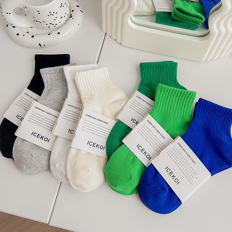 Summer Women's Pure Cotton Sports Socks Females Versatile Solid Color ...