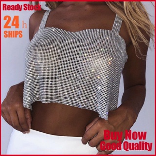 Bling Rhinestones Party Crop Top 2022 Fashion Solid Backless