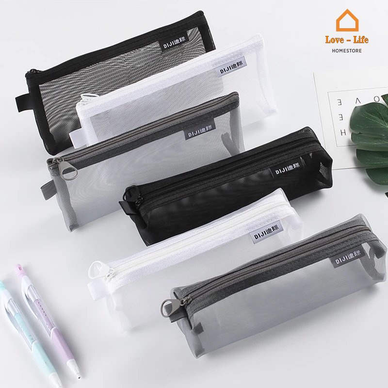 Rectangle Triangle Storage Pen Bag/ Transparent Zipper Nylon Mesh ...