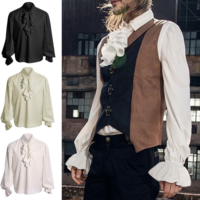 Victorian Steampunk Ruffle Sleeve Shirt Medieval Vintage Solid Stage ...