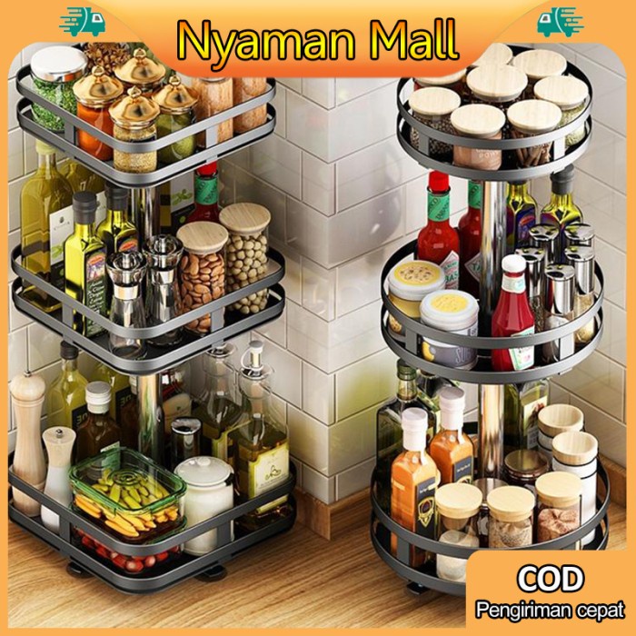 360 Degree Rotating Spice Rack Stainless Kitchen Spice Rack - 2 Square ...