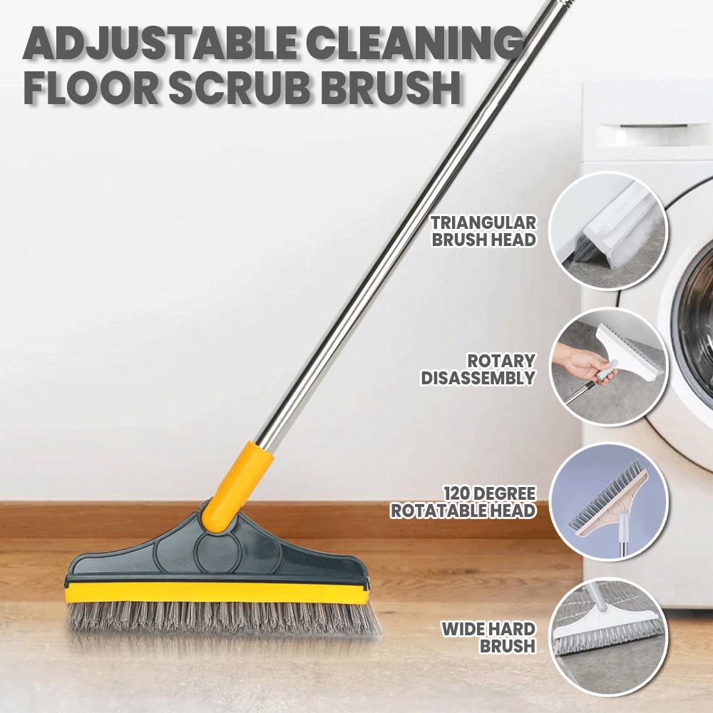 CRB Adjustable Cleaning Floor Scrub Brush 2In1 Long Handle Removable