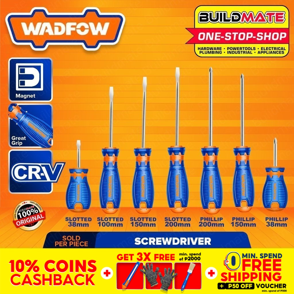 BUILDMATE Wadfow Phillips Screwdriver Round Shank Flathead Screw Driver
