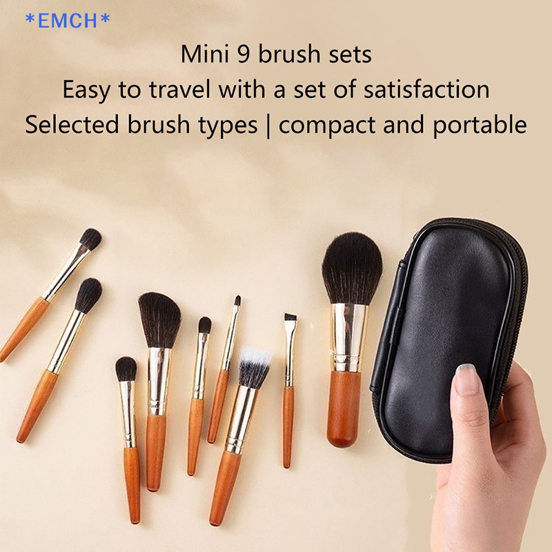 EMCH> 9pcs Protable Makeup Brushes Set Mini Blush Cosmetic Eyebrow