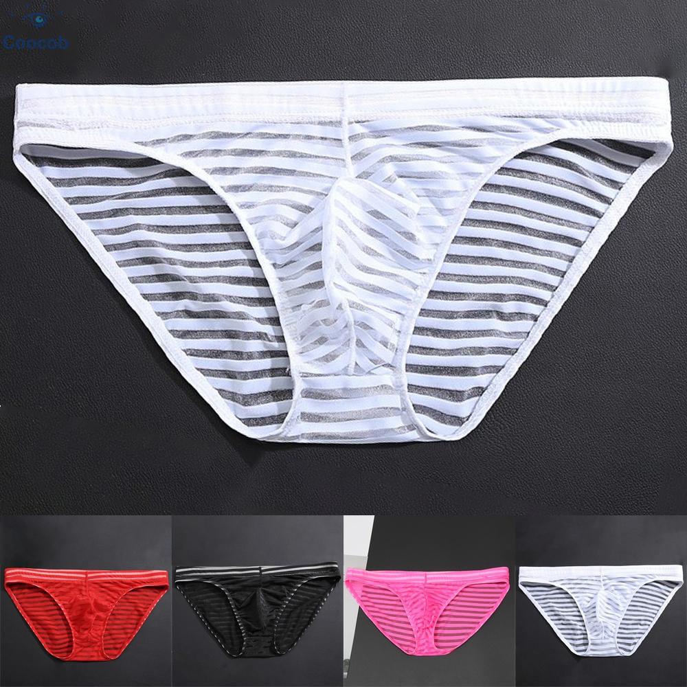 Underwear Mens Panties Pouch See-through Sexy Striped Transparent Boxer ...