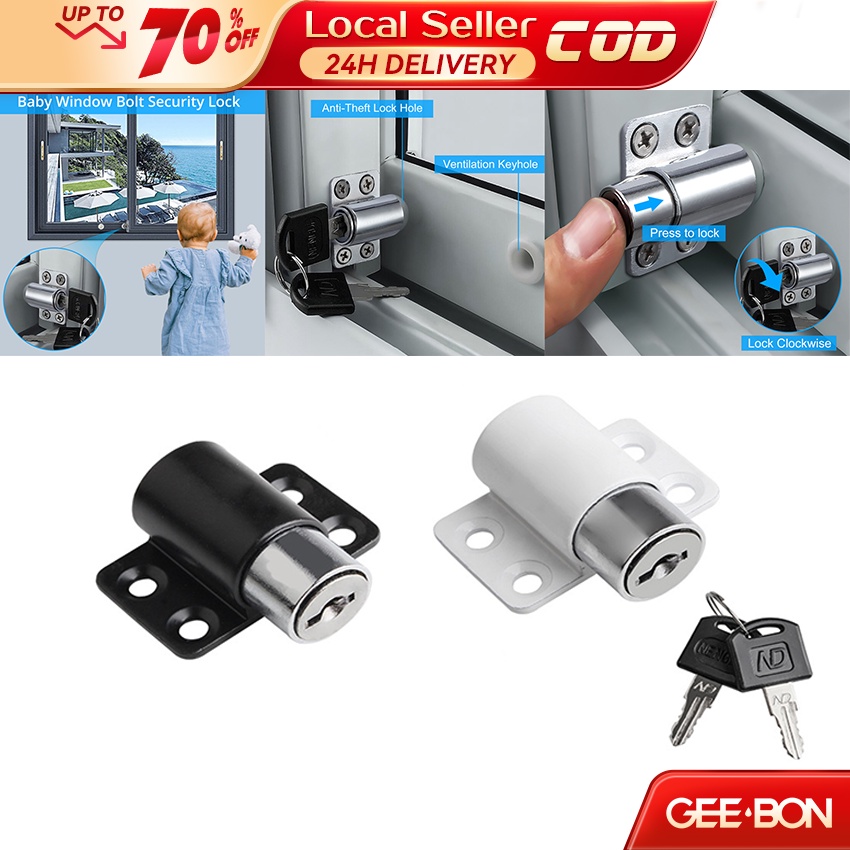 GEEBON Sliding Window Patio Screw Door Lock Push Child Safety Antitheft Security Lock Catches