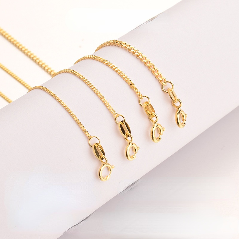 S925 Sterling Silver Necklace 18k Gold Side Chain Cuban Chain Women's ...