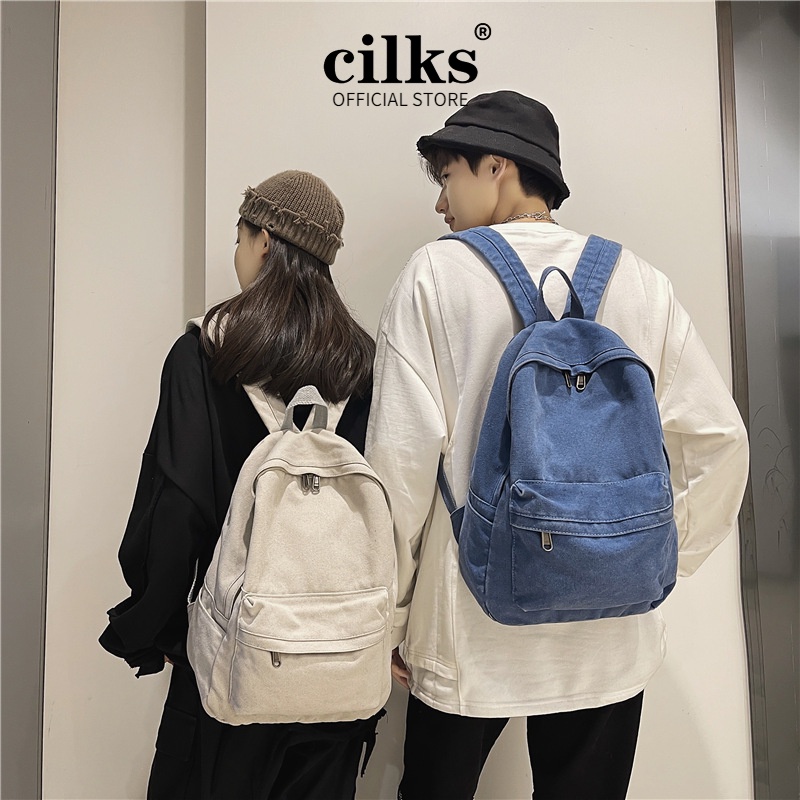 CILKS®Unisex Backpack College Student Canvas Backpack Schoolbag Washed