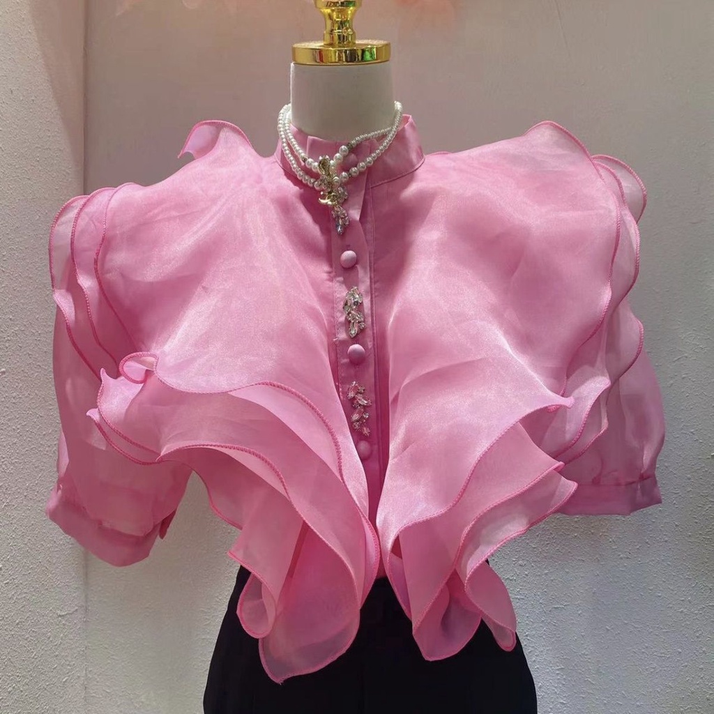 summer-new-french-royal-fairy-ruffled-diamond-embedded-shirt-women-s