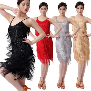 Black red new design fringe lady latin dance dresses sexy women Sequin  Latin Dance Dress for ballroom dancing Vestido latino