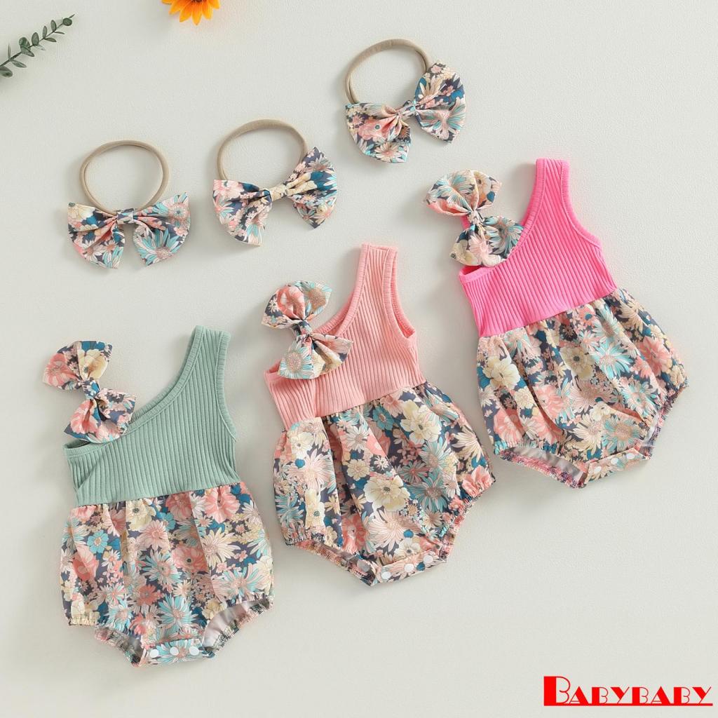 Babybaby-Baby Girl Summer Floral One Shoulder Romper and Stretch ...