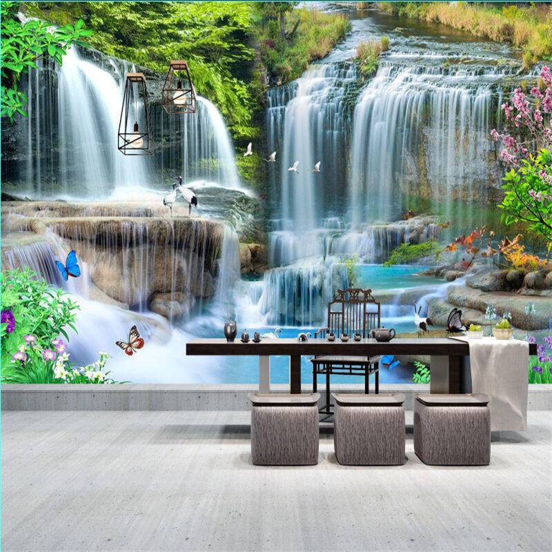Custom Flowing Water generates Wealth Waterfall Background Wall Picture ...