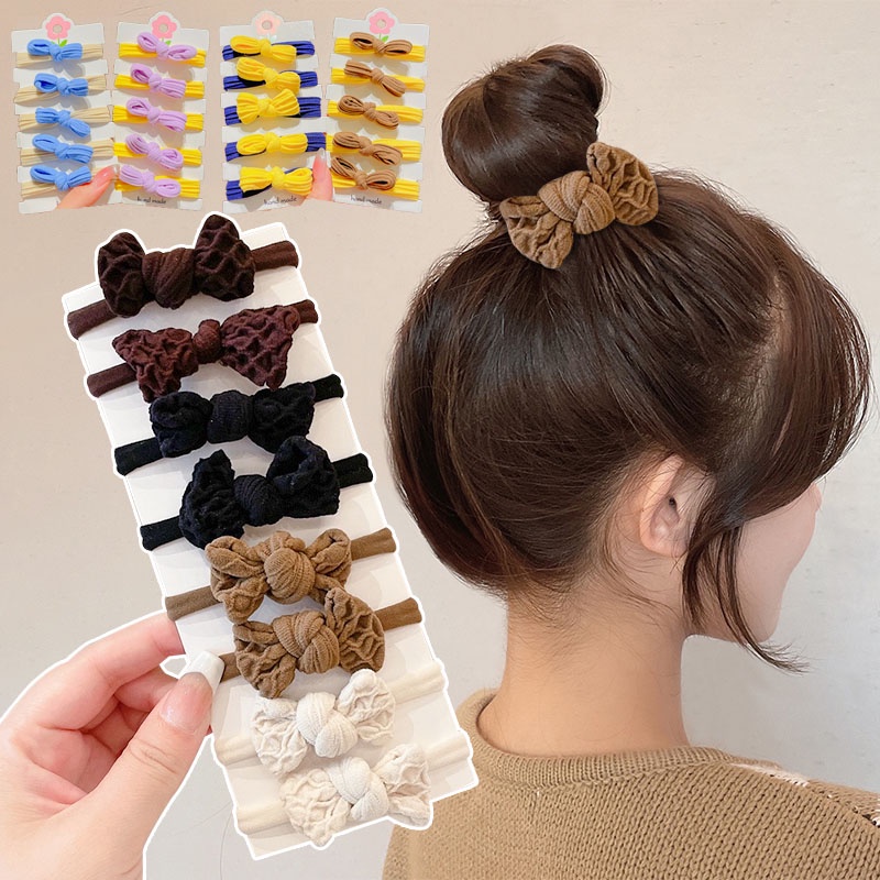Colorful High Elastic Bow Hair Rope Thick Rubber Band Simple Hair Tie ...