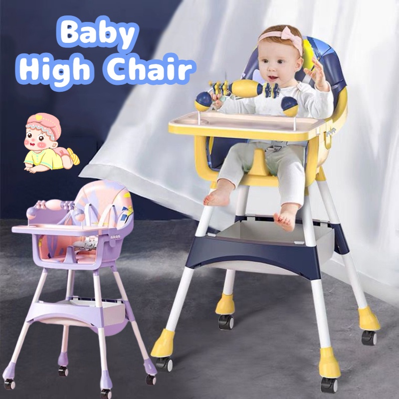 Folding Baby Dining Chair Adjustable Baby Highchair PU Leather Cushion MultiFunctional Dining