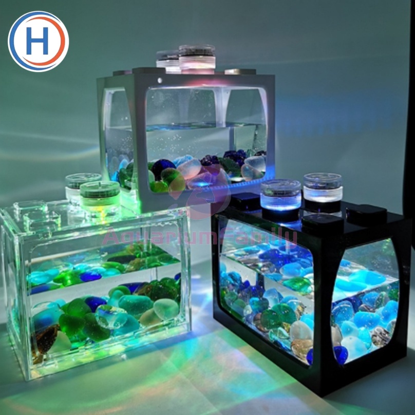 HEKKAW Fish Tank Betta Box Mini Aquarium Block Tank Betta Guppy Fish ...
