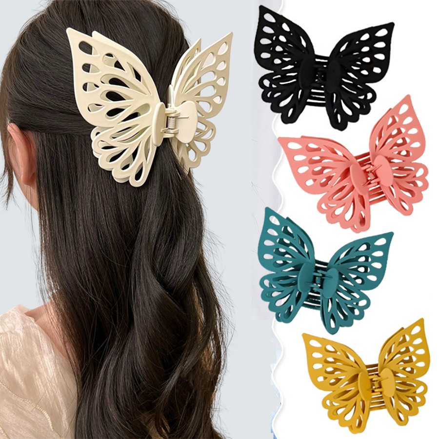 Korean Large Plastic Butterfly Hairpin Hollow Sweet Girls Hair Clip Ponytail Clip Woman Hair