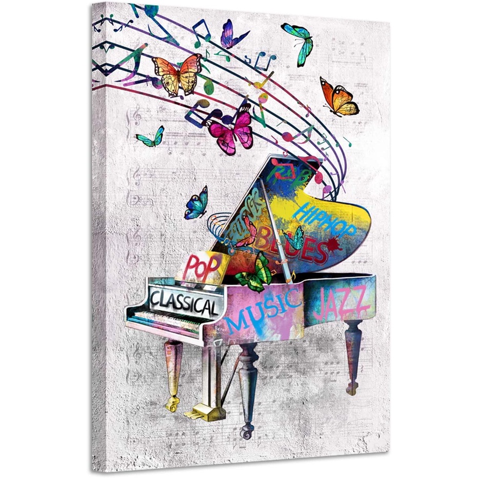 Retro Music Wall Art Retro Piano Painting Art Canvas Graffiti Pop Art ...