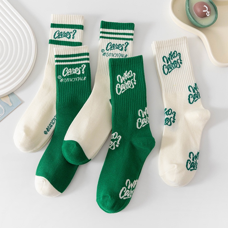 Green medium tube socks women's pure cotton ins trendy autumn and ...