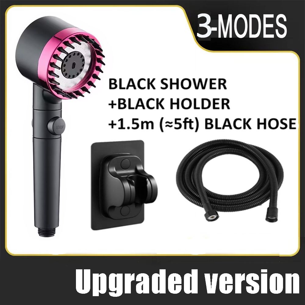 Shower Head Water Saving Black 3 Mode Adjustable High Pressure Shower ...