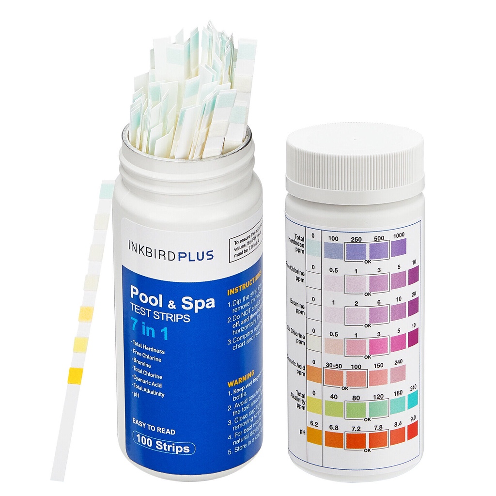 INKBIRD 100Pcs 7 In1 Water Test Strips Water Quality Test Kit Meter ...