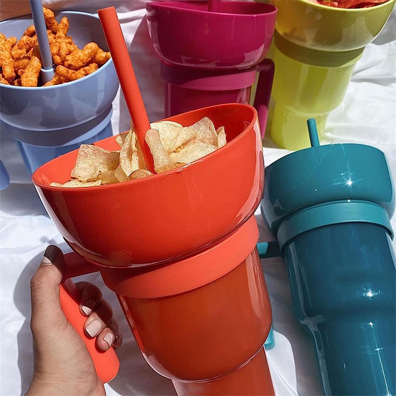 Cup with Snack Bowl on Top 2 in 1 Top Snack Bowl on Drink Cup Splash