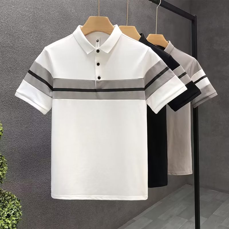 Popular Color Matching Lapel Polo Shirt Men Summer New Style Men's High ...