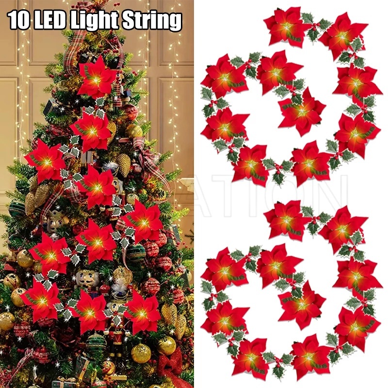 2M 10LED Christmas Decoration Artificial Flowers Lights New Year Home ...