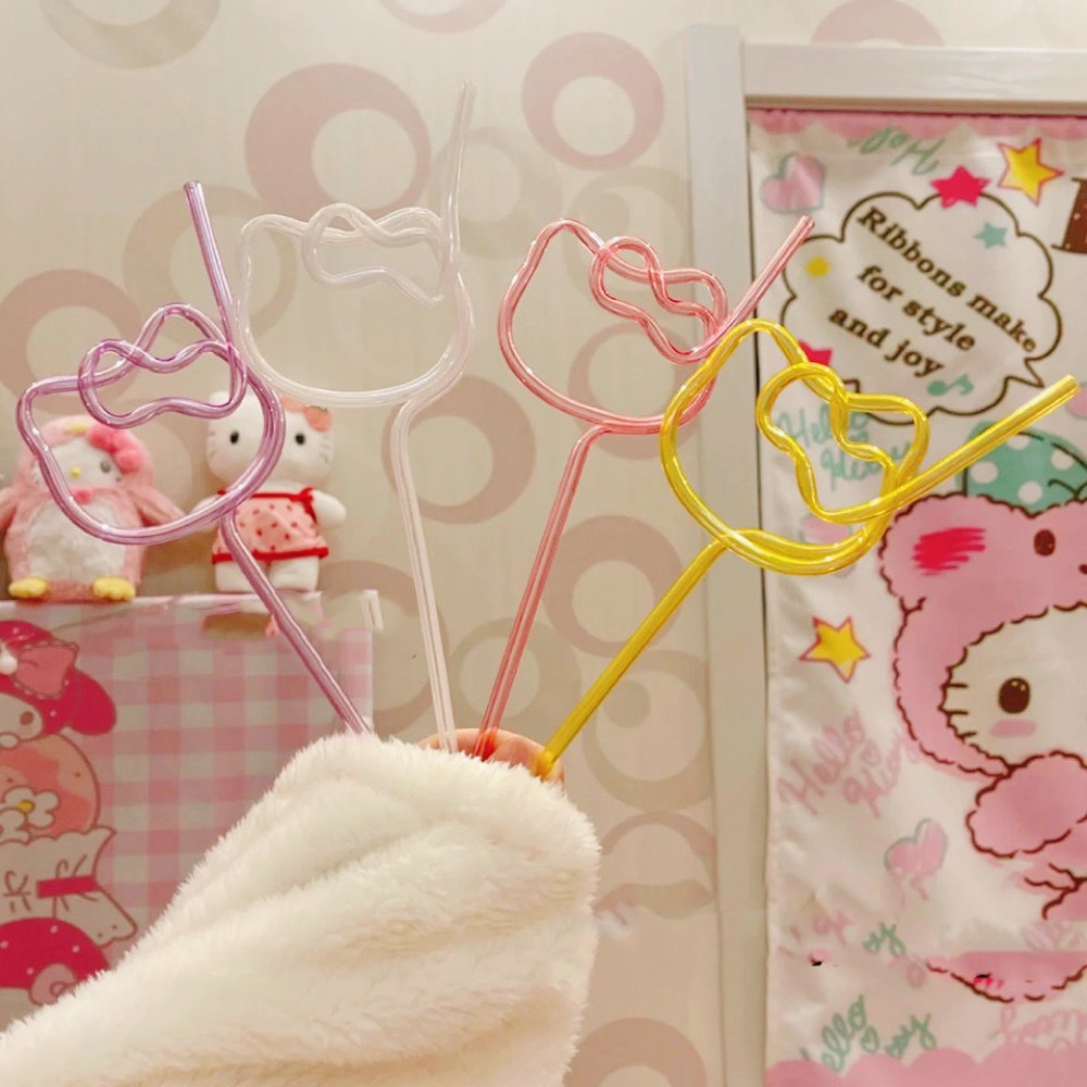 Aubte Sanrio Hello Kitty Straw Reusable Soft Drinking Straws Cute ...