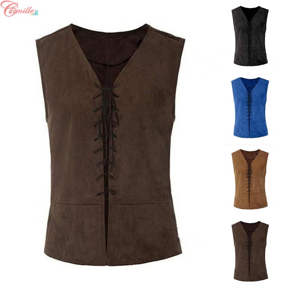 Mens Medieval Vest Pirate Costume Renaissance Steampunk Gothic Laceup