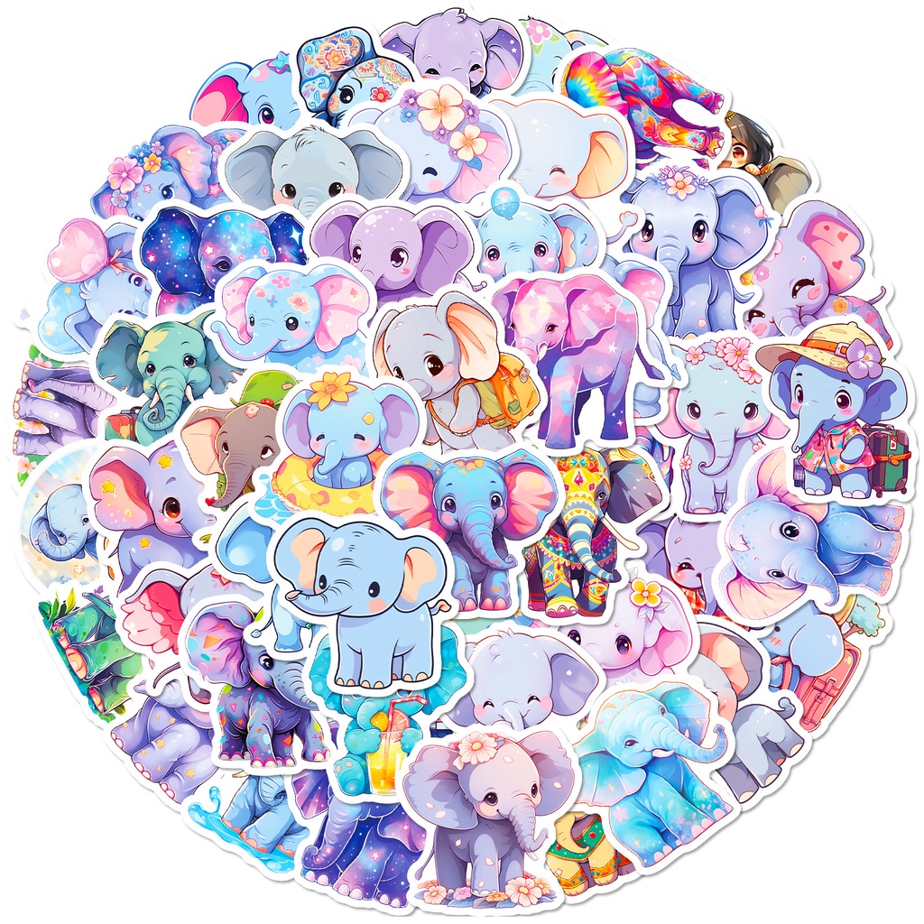 50PCS Cartoon Cute Children's Colored Animal Elephant Graffiti Stickers ...