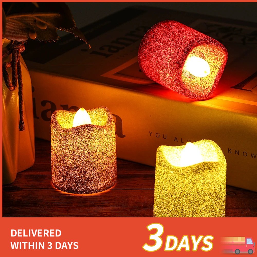 Glitter Flameless Led Candles Battery Operated Tea Light Romantic Candles New Year Party Table 4688