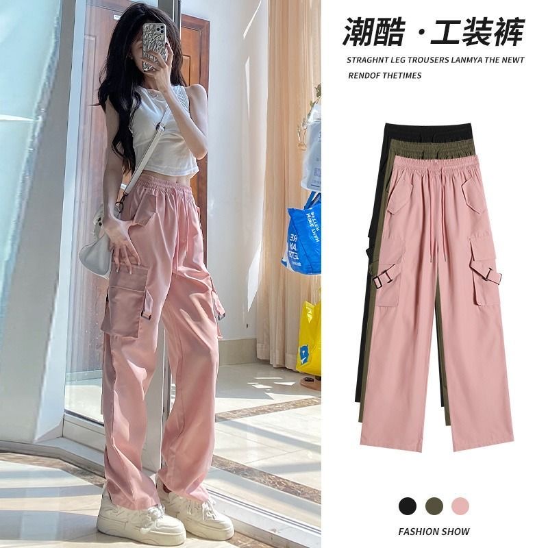 Loose Oversized Wide Leg Sweet Cool Streetwear Hip Pop Casual Pants Women's  Clothing Summer High Waist Pink Cargo Pants Trousers - China Pant and  Shorts price