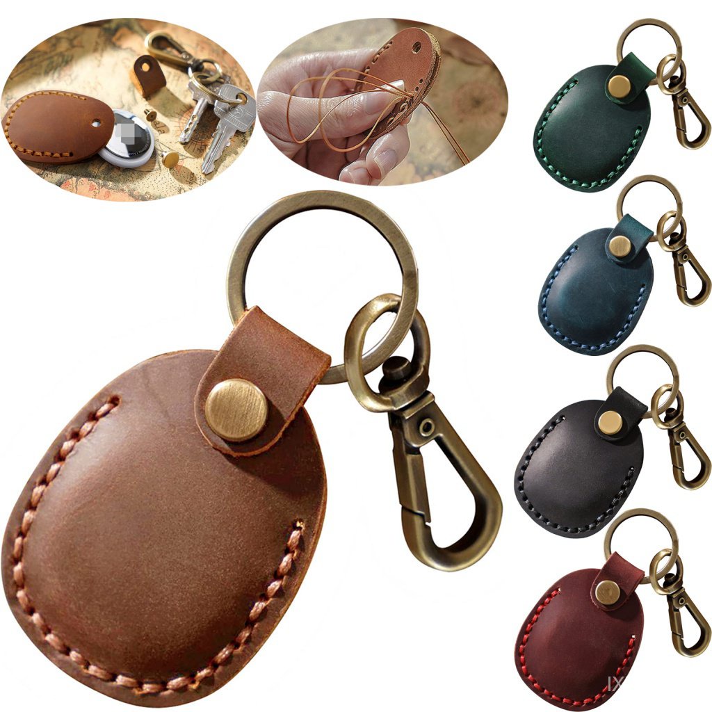 Leather Airtag Holder Keychain, Portable Handmade Genuine Leather Air ...