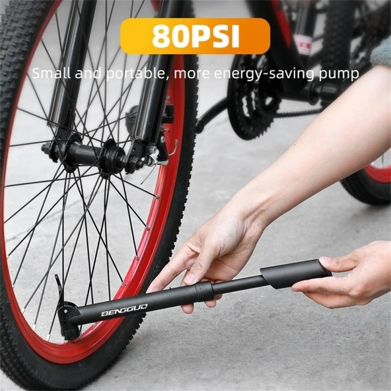 Portable Mini Bicycle Pump With 80psi Gauge High Pressure Floor