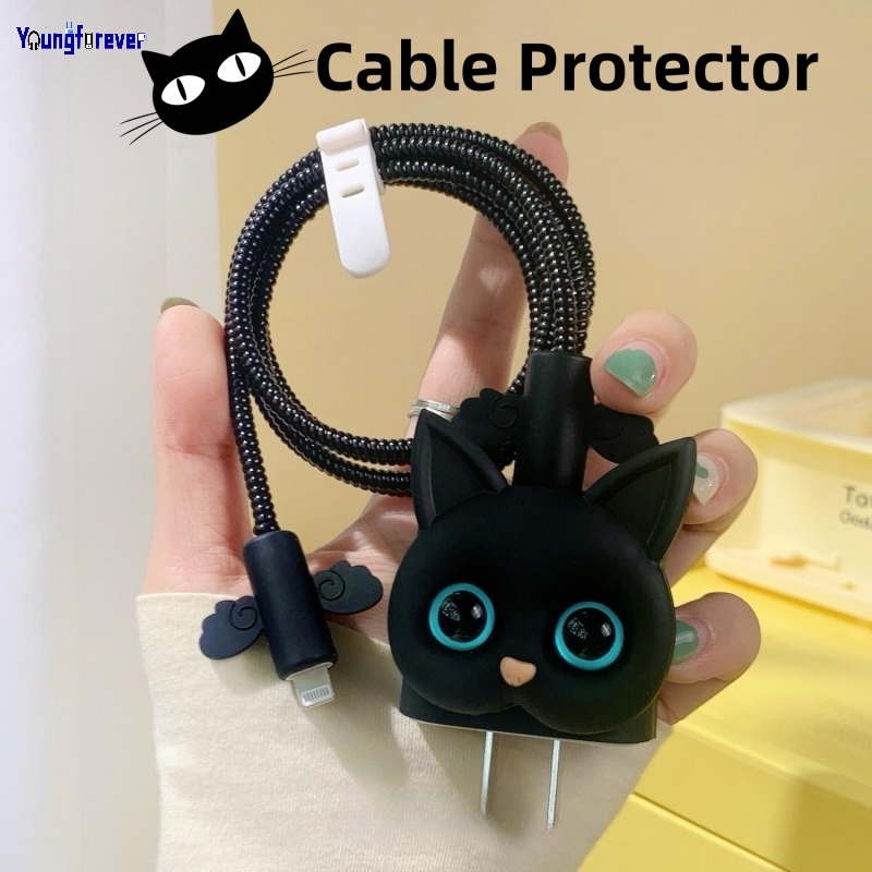 INS Style Colored Cartoon Cat Cable Protector Set Exquisite Simple Cute ...