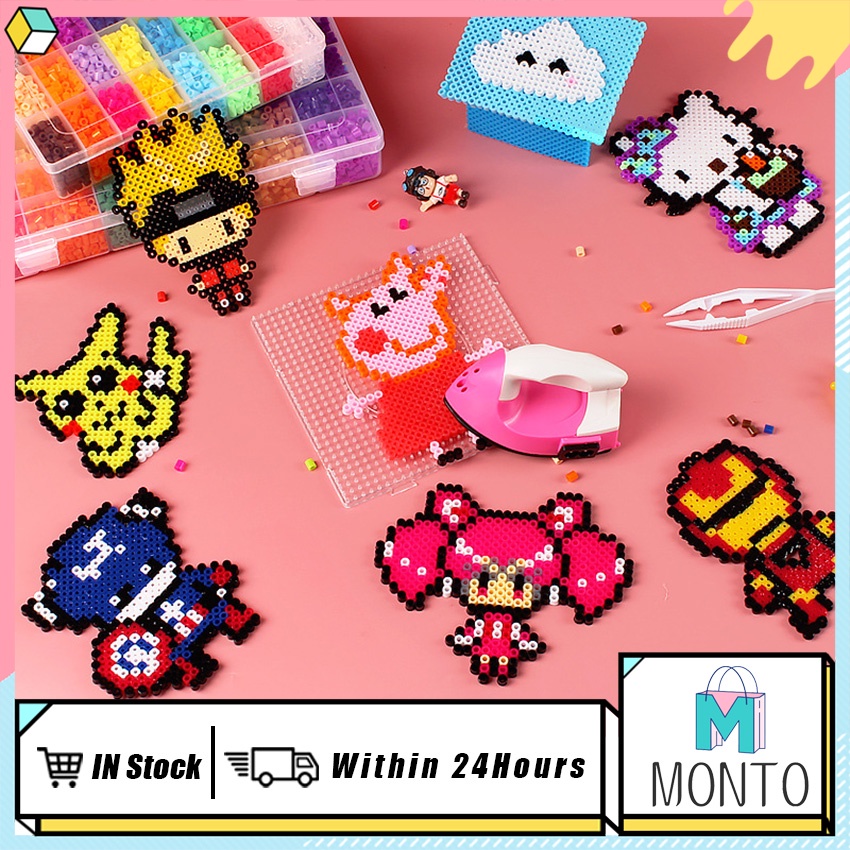 24 Colors 5600PCs Perler Beads Fuse Beads Kit Mini Electric Iron 15 24