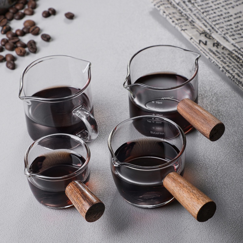 75ml Espresso Measuring Cup With Wooden Handle Doublesingle Spouts Clear Coffee Shot Glass Heat 5590