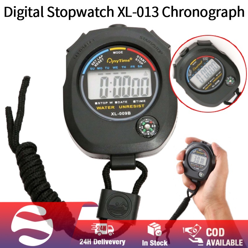 Stopwatch Chronograph Timer Counter Waterproof Digital LCD With Battery