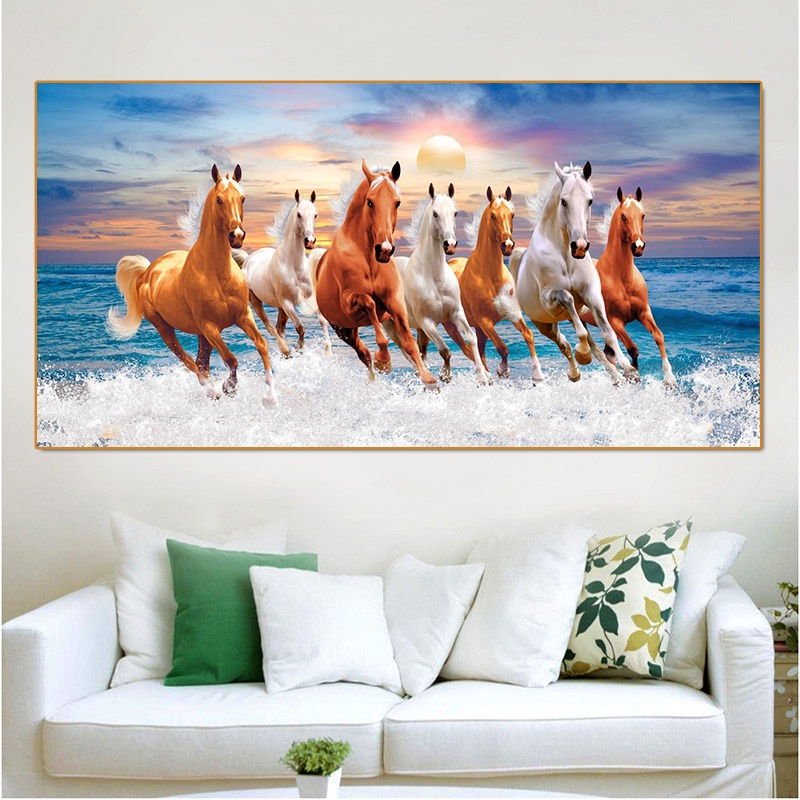 Modern Living Room Running Horses Canvas Painting Fengshui Wall Decor ...