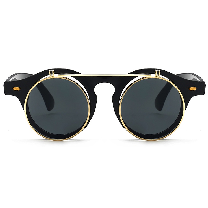 Retro Clamshell Sunglasses Punk Steam Round Double shades sunglasses