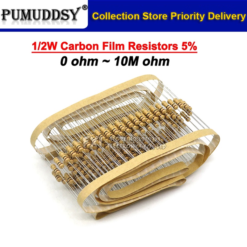 100PCS 1/2W Carbon Film Resistors 13R-910R 47R 51R 56R 62R 68R 100 200 ...