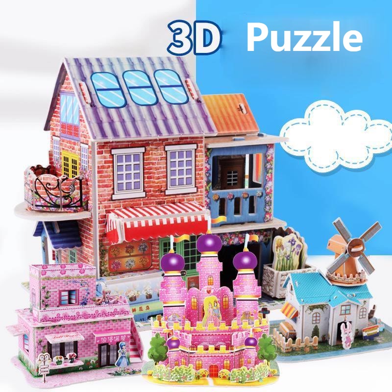3D DIY Puzzle Castle Assembling Model Cartoon House Paper Toy Kid Early