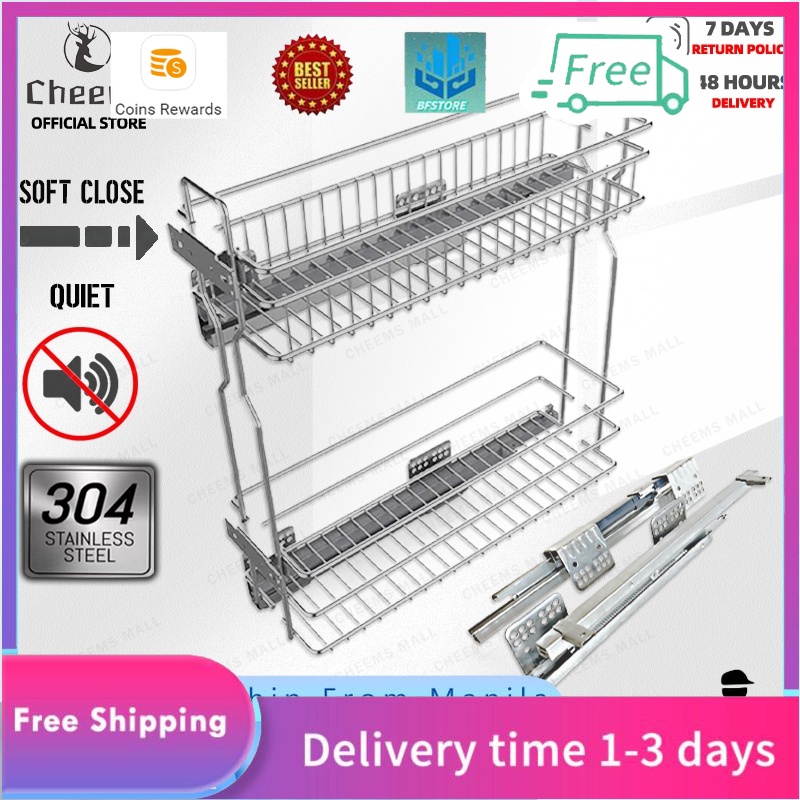 2 Layer Stainless Spice Rack / Stainless Steel Condiments Pull Out