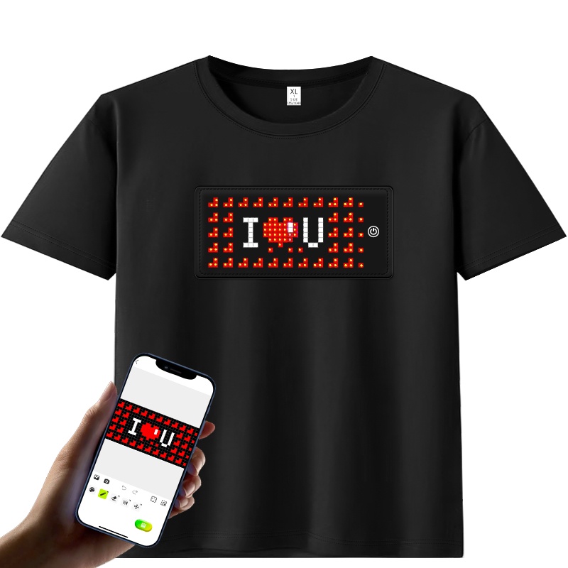 APP Programmable LED T Shirt Black Color Shirt with Flashing Light UP ...